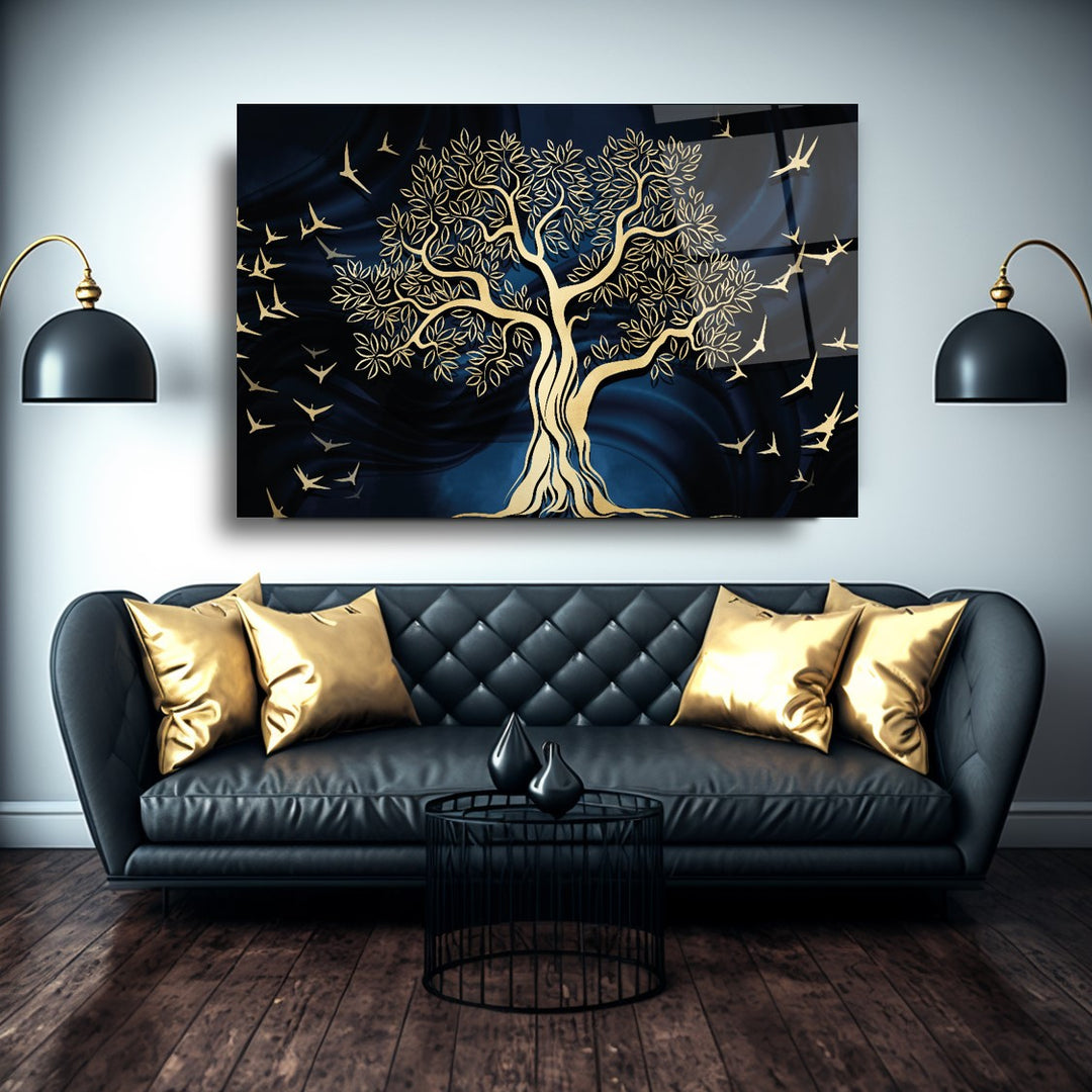 Gold Ağaç Cam Tablo