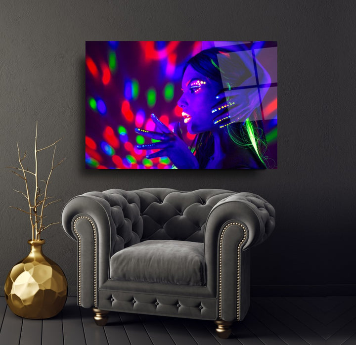 Neon Kadın Cam Tablo