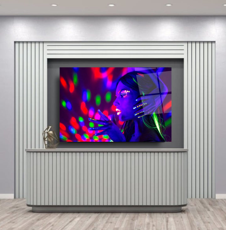 Neon Kadın Cam Tablo
