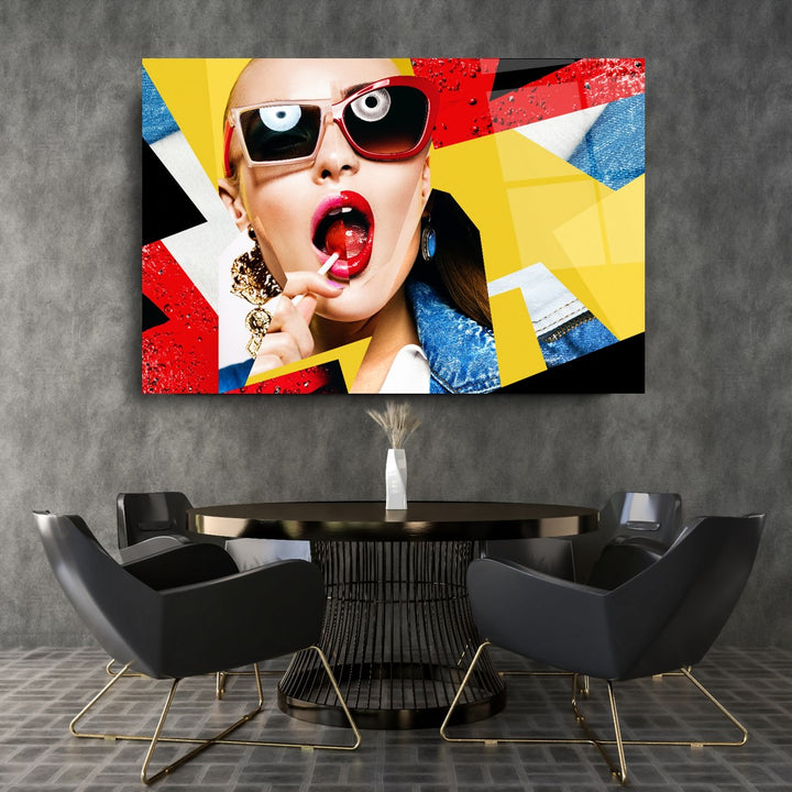Pop Art Kadın Cam Tablo