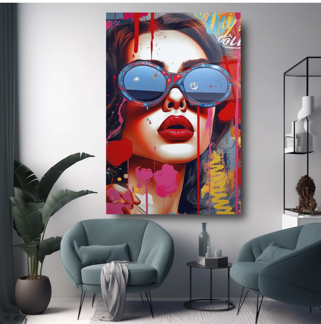Pop Art Kadın  Cam Tablo