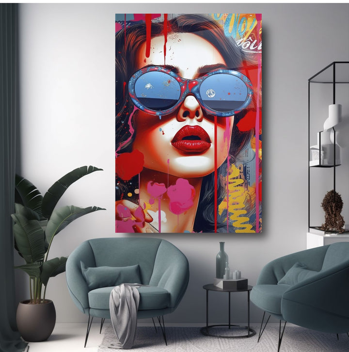 Pop Art Kadın  Cam Tablo