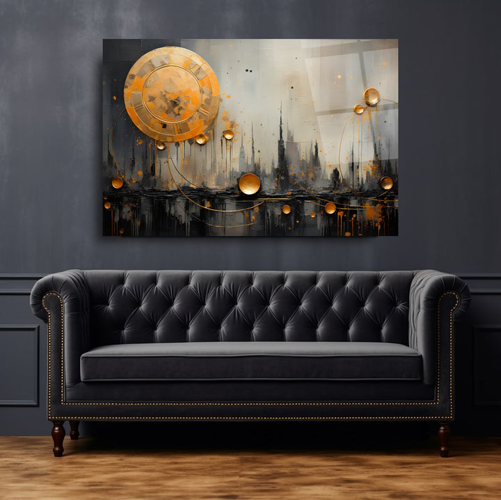 Gold Soyut Cam Tablo