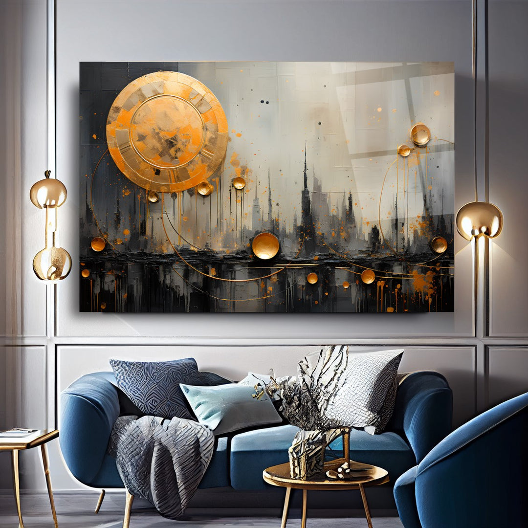 Gold Soyut Cam Tablo