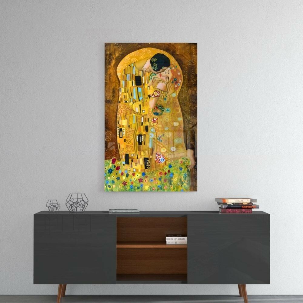 Gustav Klimt “Öpücük” Cam Tablo