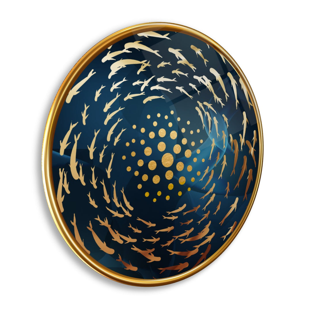 Gold Balıklar Yuvarlak Cam Tablo