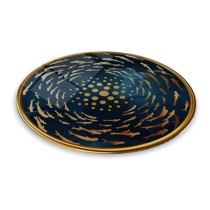 Gold Balıklar Yuvarlak Cam Tablo