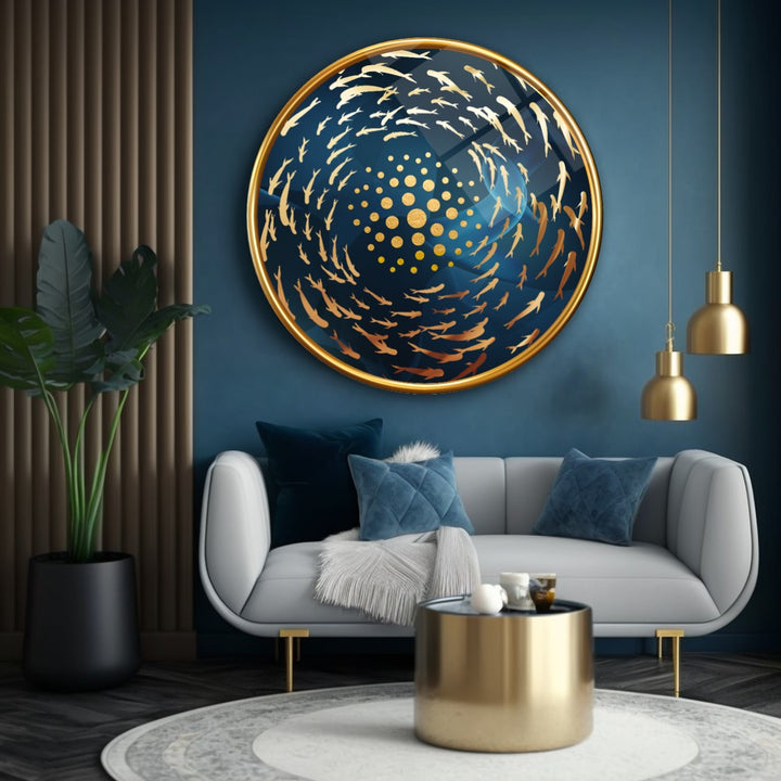Gold Balıklar Yuvarlak Cam Tablo