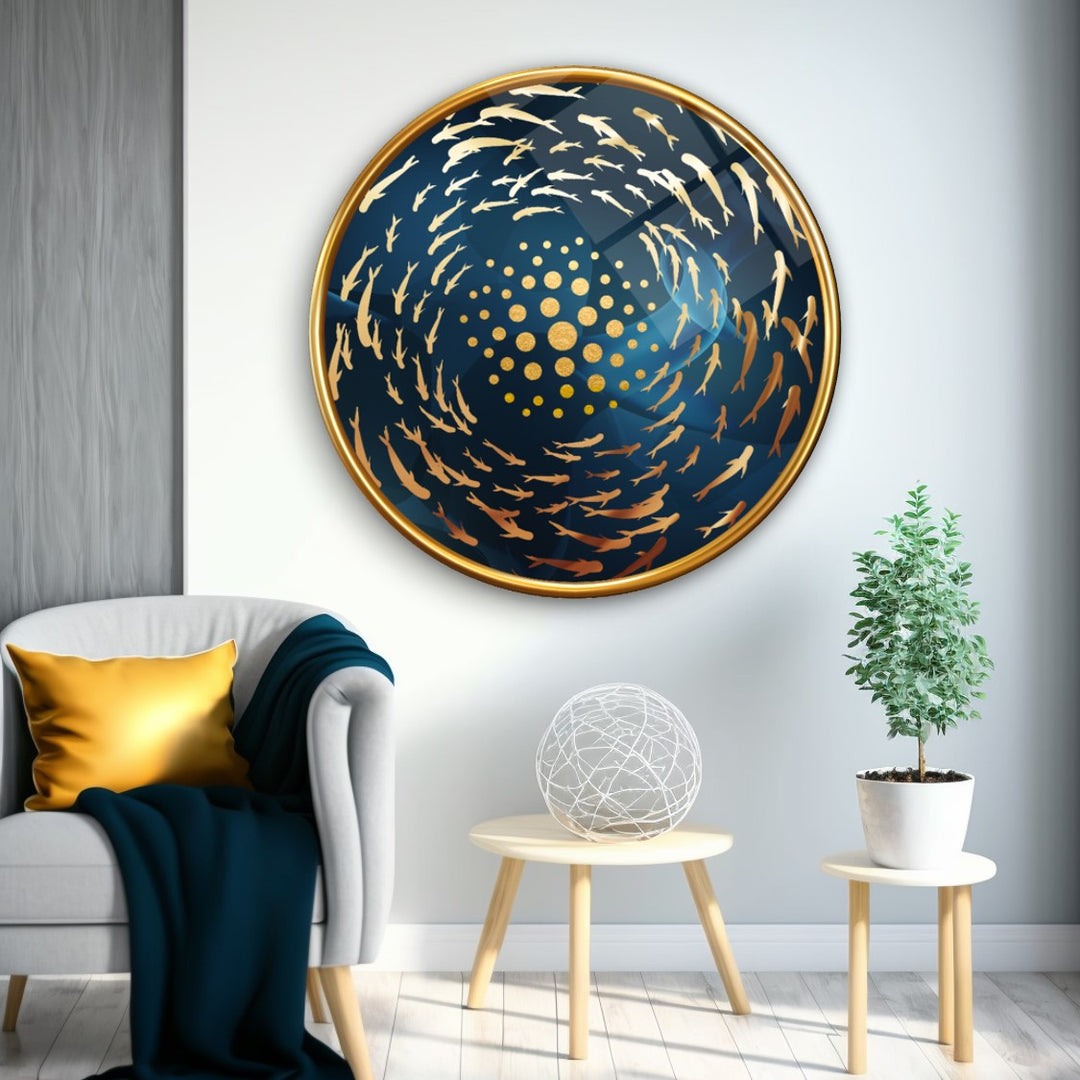 Gold Balıklar Yuvarlak Cam Tablo