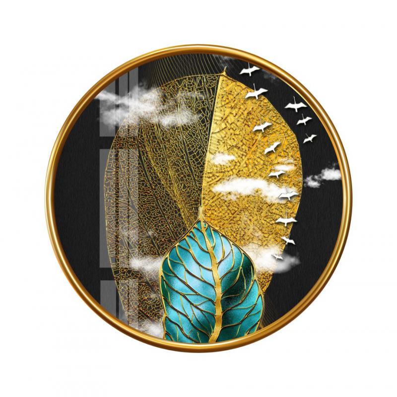Gold Yapraklar Yuvarlak Cam Tablo