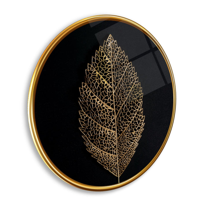 Gold Yaprak Yuvarlak Cam Tablo