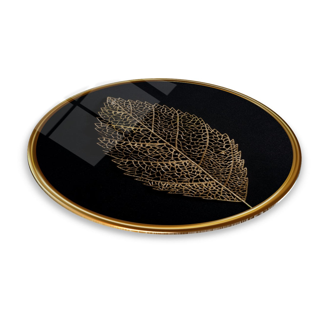 Gold Yaprak Yuvarlak Cam Tablo