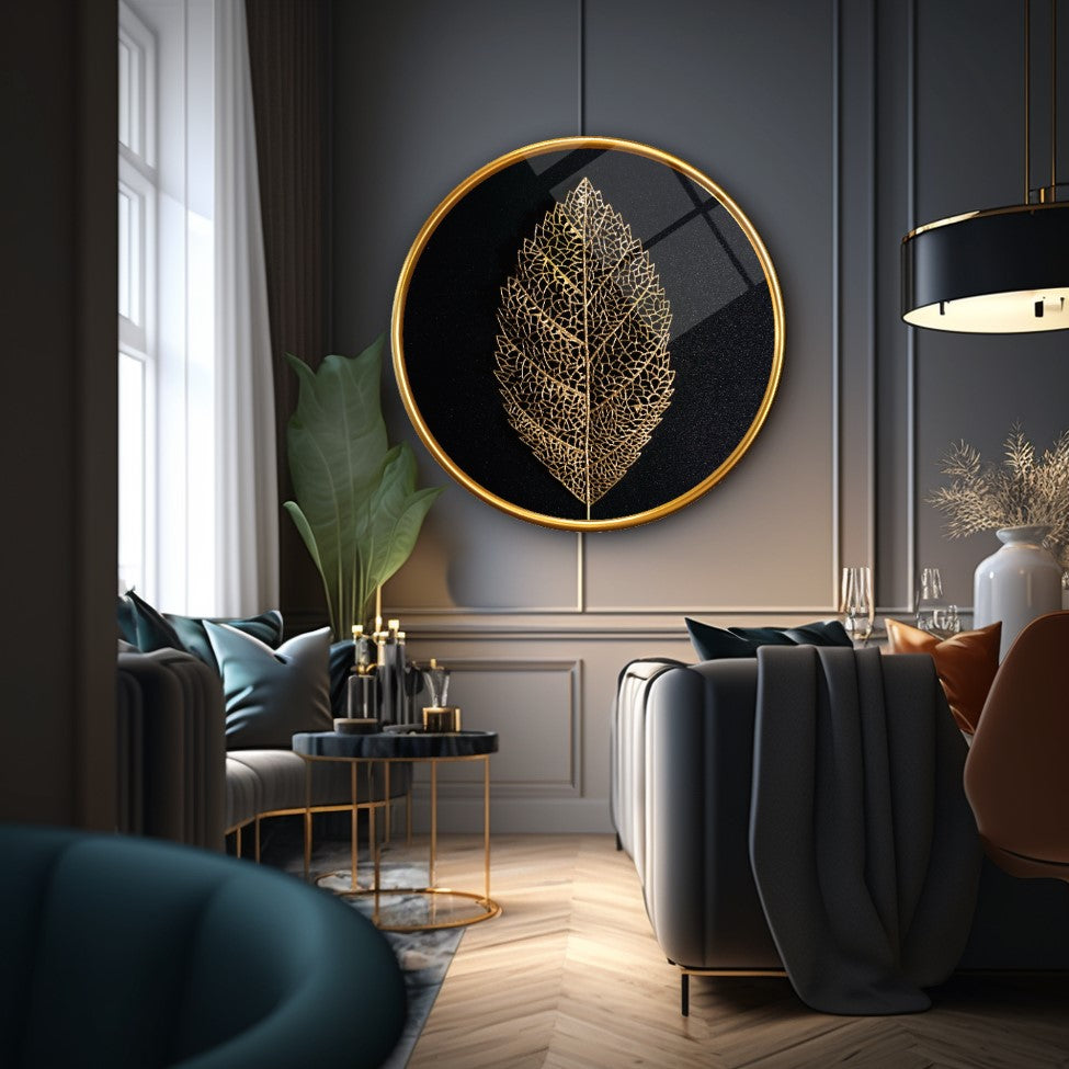 Gold Yaprak Yuvarlak Cam Tablo