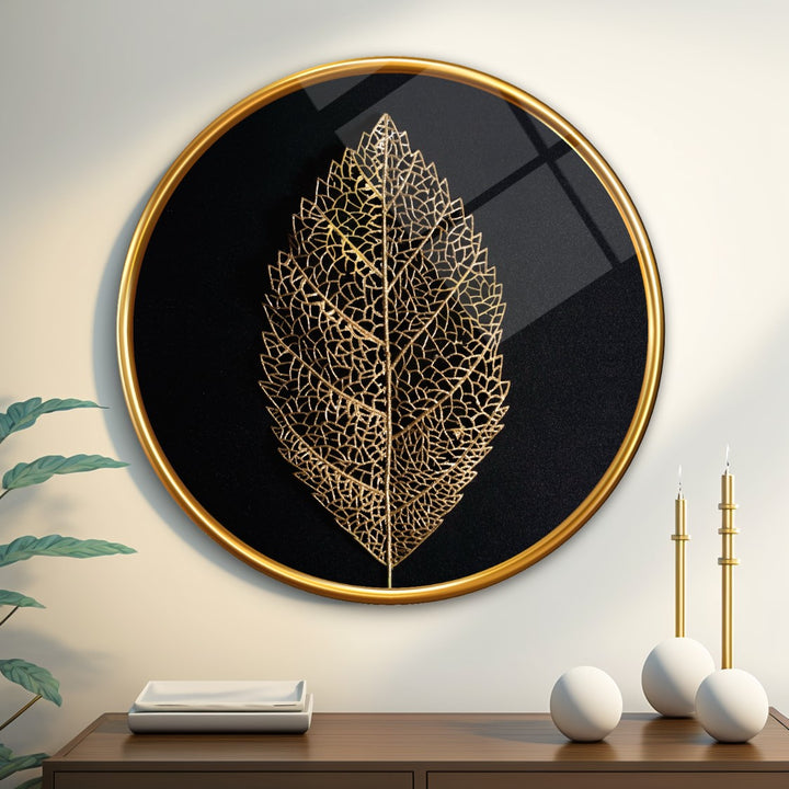 Gold Yaprak Yuvarlak Cam Tablo