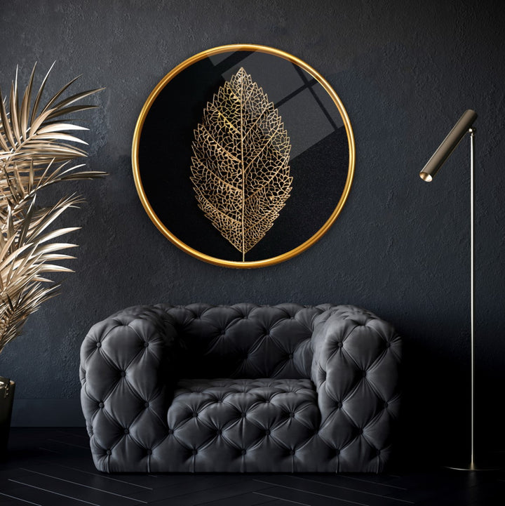 Gold Yaprak Yuvarlak Cam Tablo