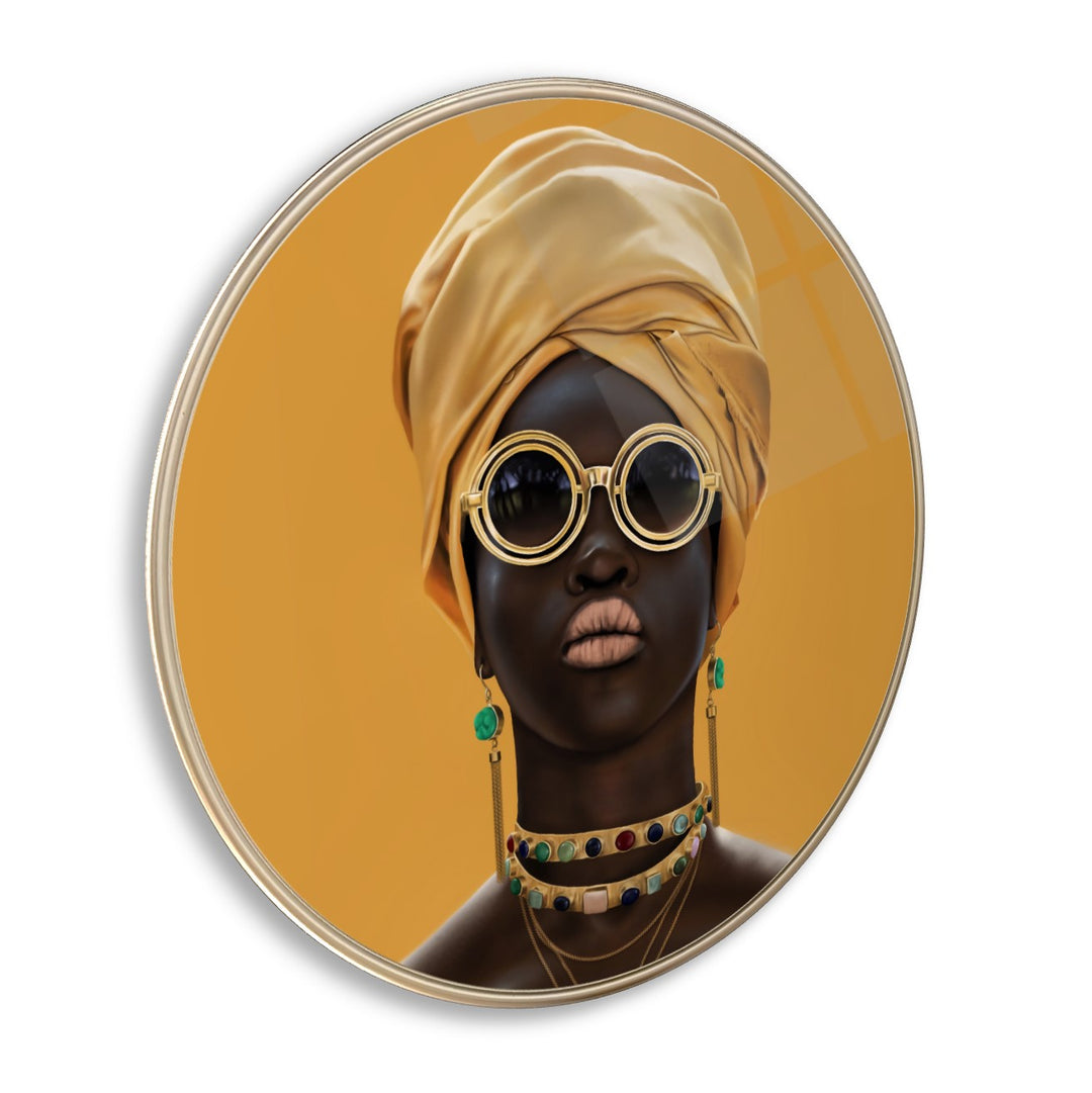 Afrikalı Kadın Yuvarlak Cam Tablo
