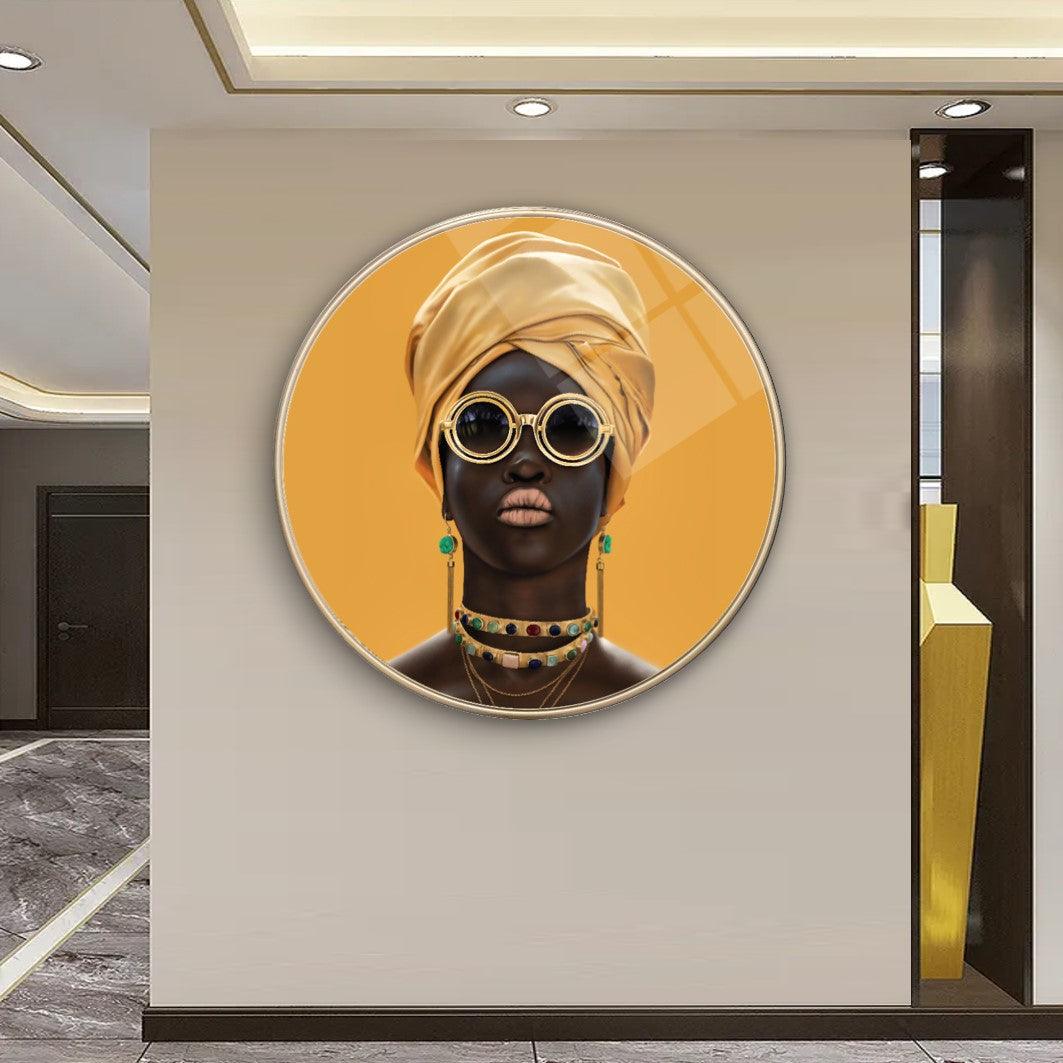 Afrikalı Kadın Yuvarlak Cam Tablo