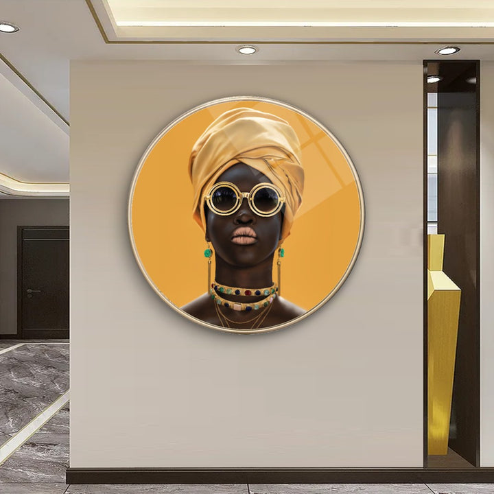Afrikalı Kadın Yuvarlak Cam Tablo