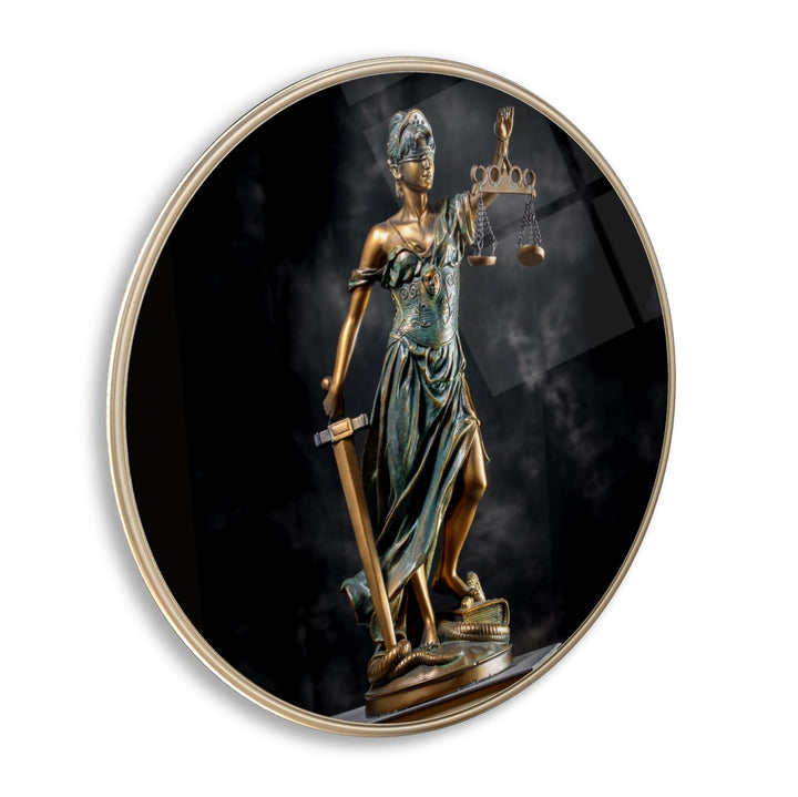 Themis Heykeli Yuvarlak Cam Tablo