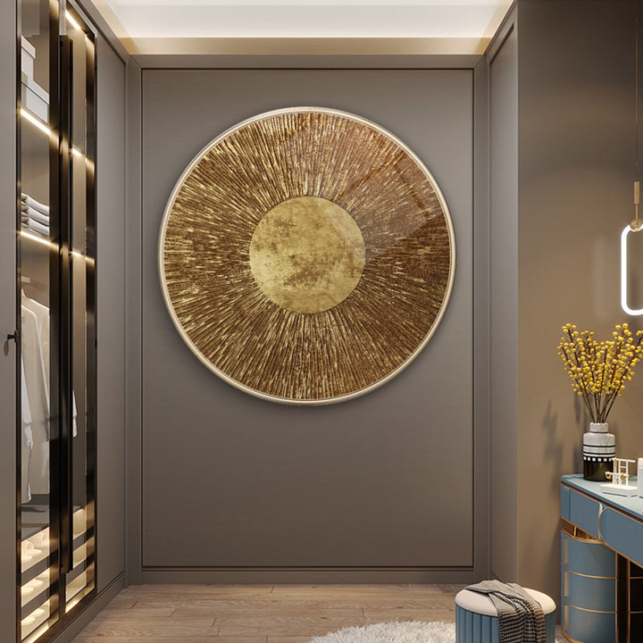 Gold Desen Yuvarlak Cam Tablo