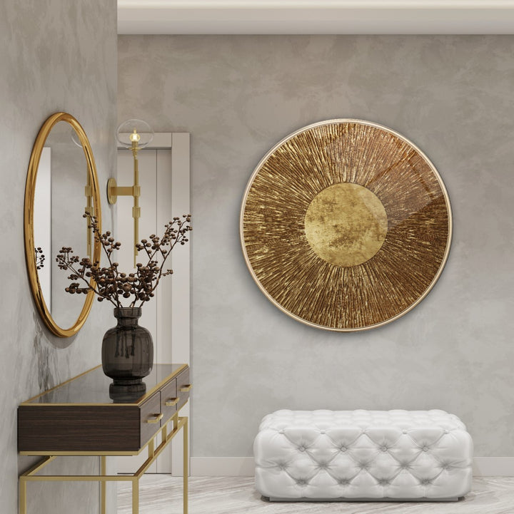 Gold Desen Yuvarlak Cam Tablo
