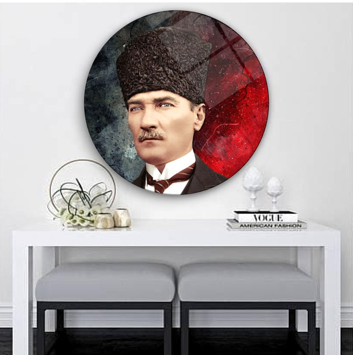 Atatürk Yuvarlak Cam Tablo