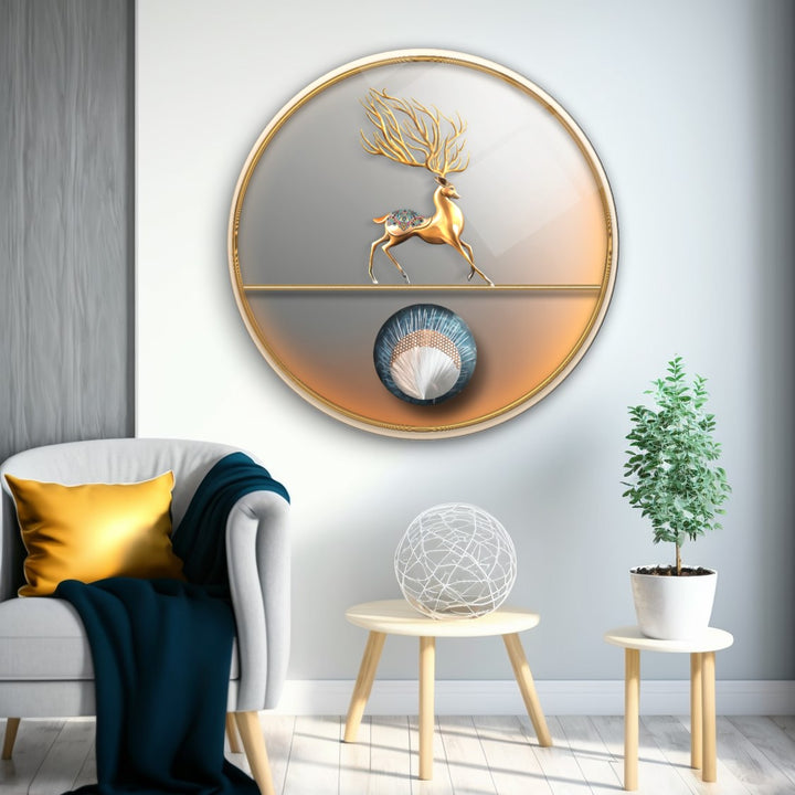Gold Geyik Yuvarlak Cam Tablo