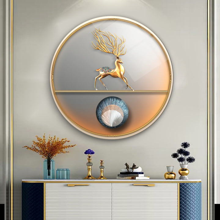 Gold Geyik Yuvarlak Cam Tablo
