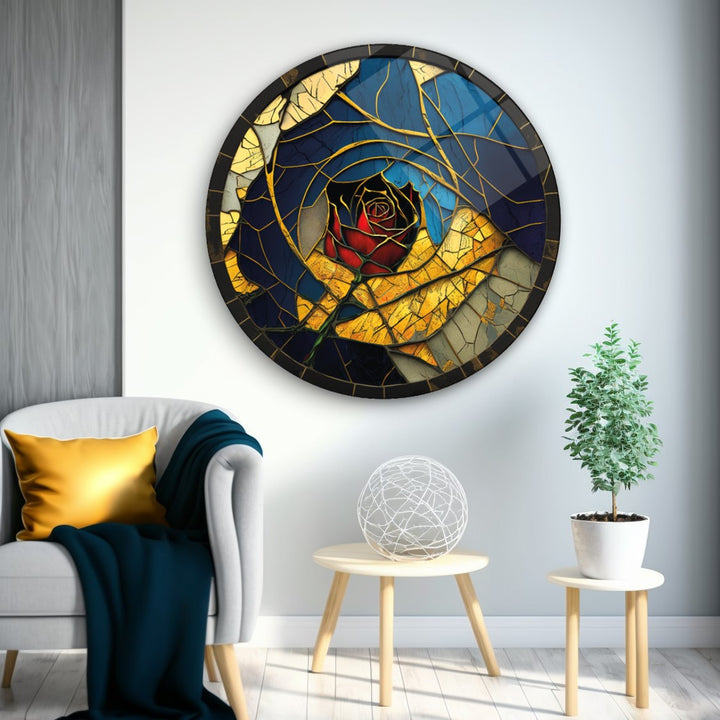 Gül Vitray Yuvarlak Cam Tablo