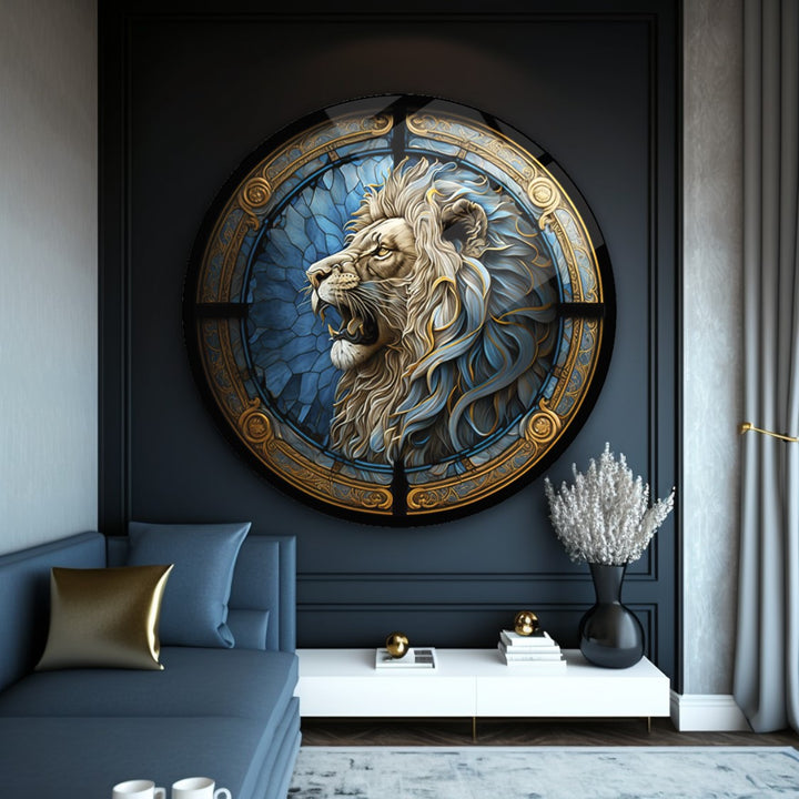 Aslan Yuvarlak Cam Tablo