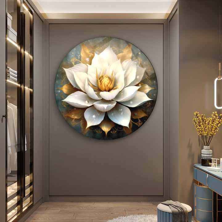 Lotus Çiçeği Yuvarlak Cam Tablo