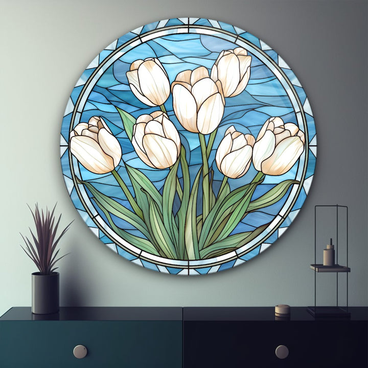 Vitray Görünümlü Çiçek Cam Tablo