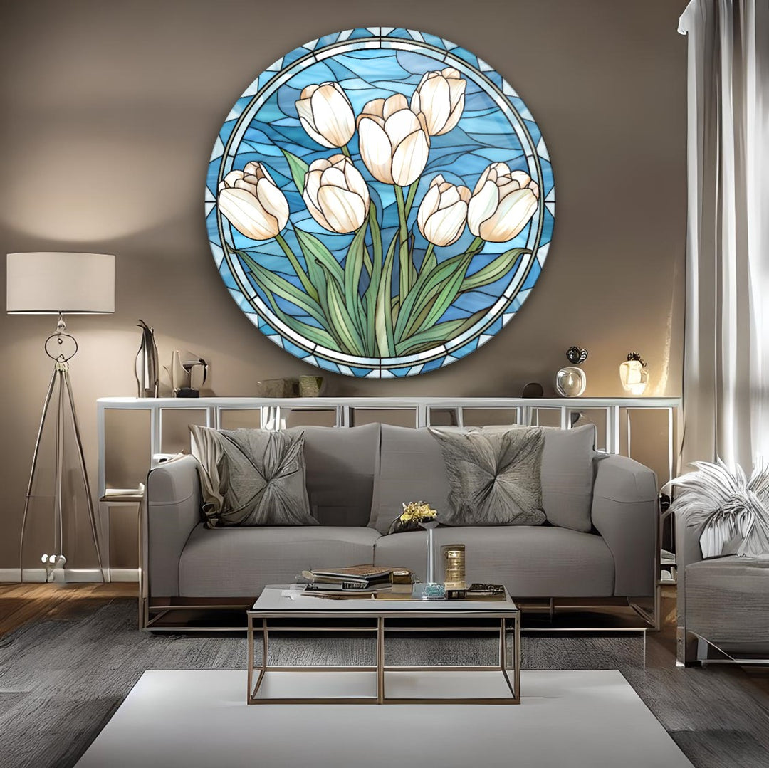 Vitray Görünümlü Çiçek Cam Tablo