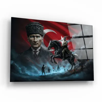 Atatürk ve Şahlanan Atlı Cam Tablo