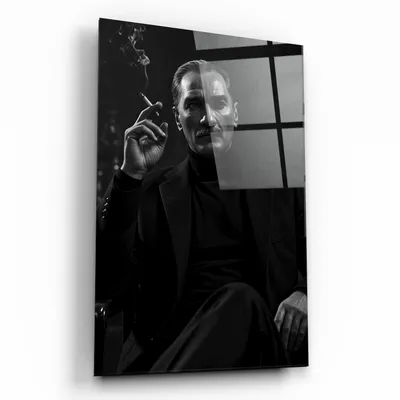 Siyah Beyaz Atatürk Cam Tablo