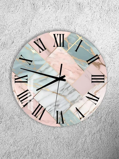 KIRILMAZ CAM DUVAR SAATİ, HEM TABLO HEM SAAT MODERN MERMER PATCHWORK EV OFİS HEDİYESİ