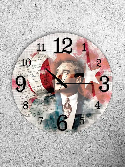 KIRILMAZ CAM DUVAR SAATİ, HEM TABLO HEM SAAT ATATÜRK TÜRK BAYRAĞI TEMALI SANAT EV OFİS HEDİYESİ