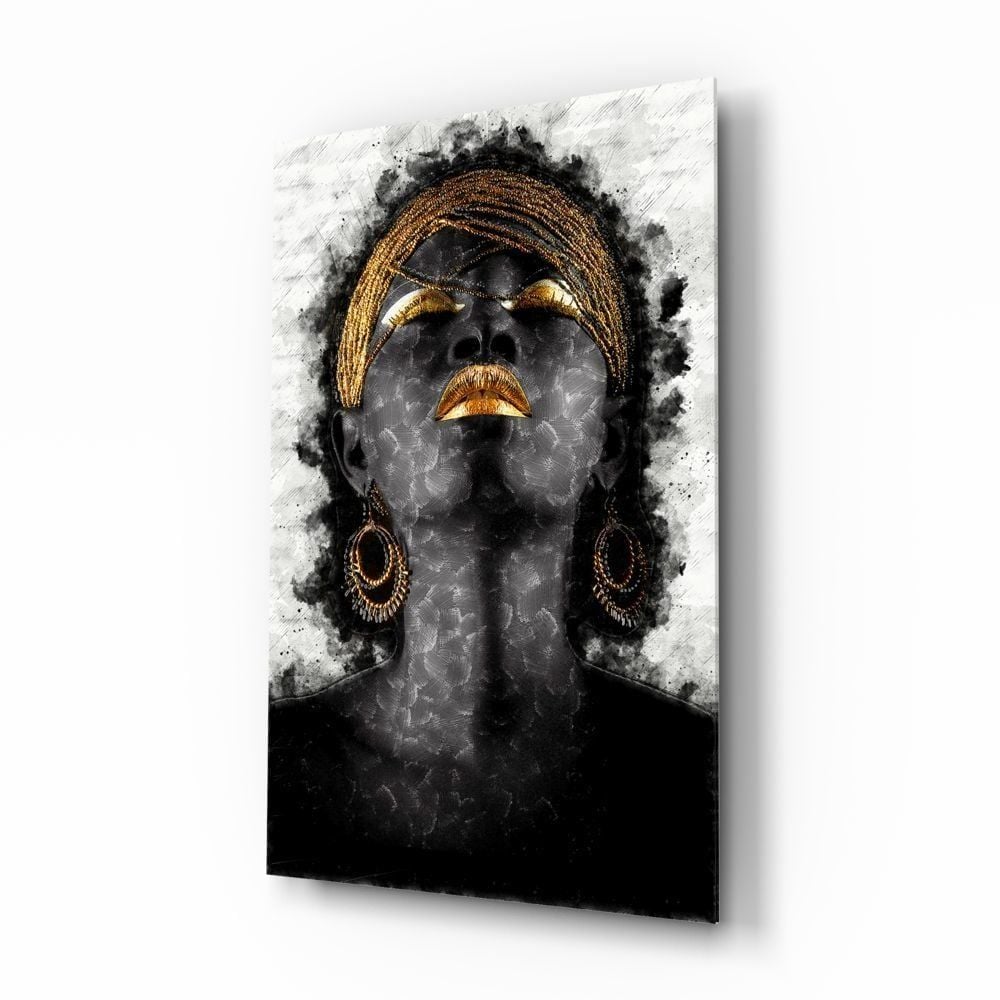 Afrikalı Kadın Portre Cam Tablo