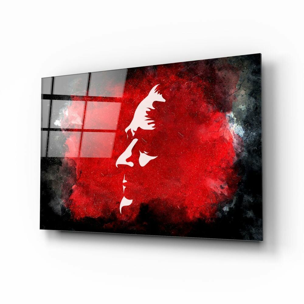 Kırmızı Beyaz Atatürk Silüeti Cam Tablo