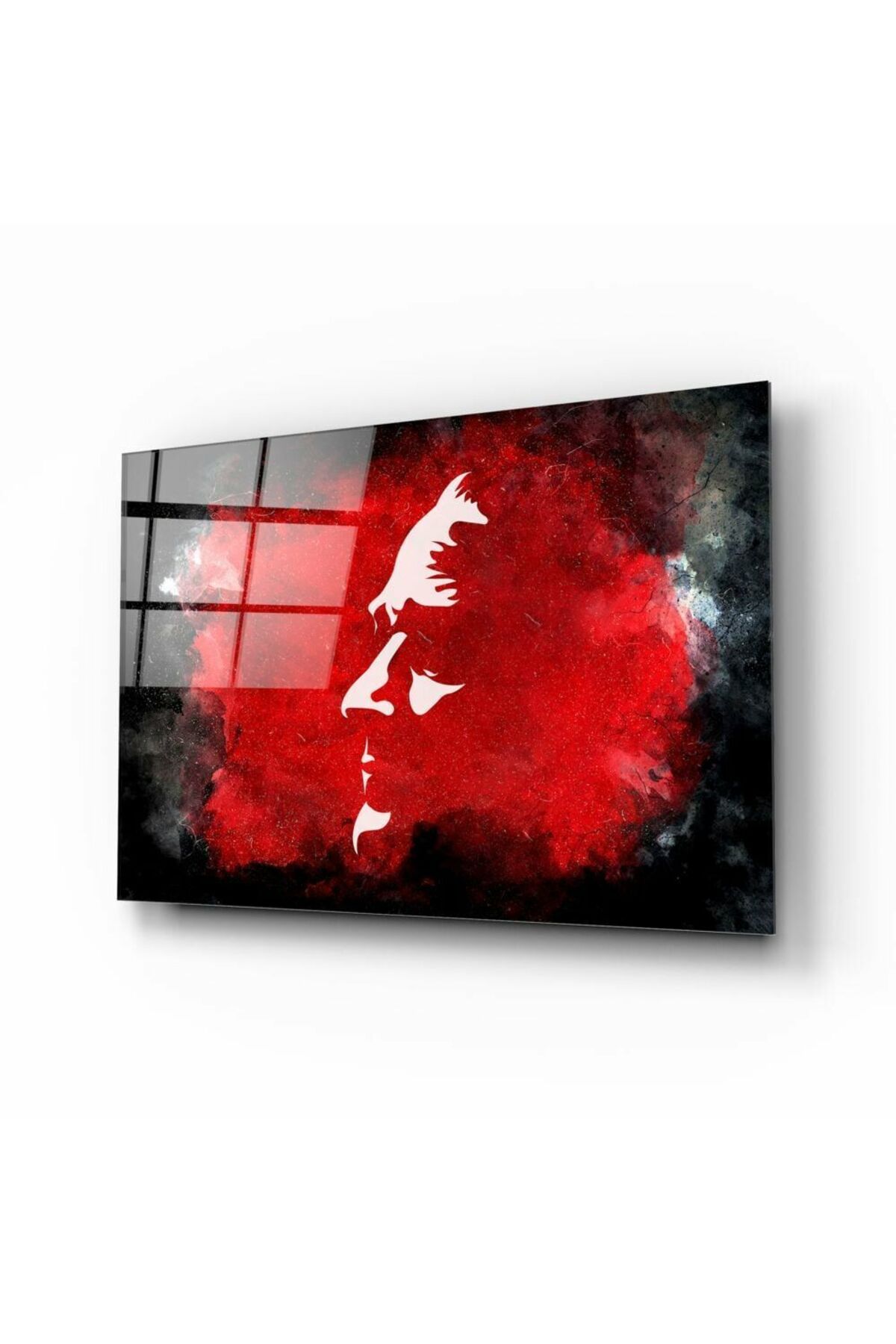 Kırmızı Beyaz Atatürk Silüeti Cam Tablo | Hediyelik, Dekoratif, Ofis, Mutfak