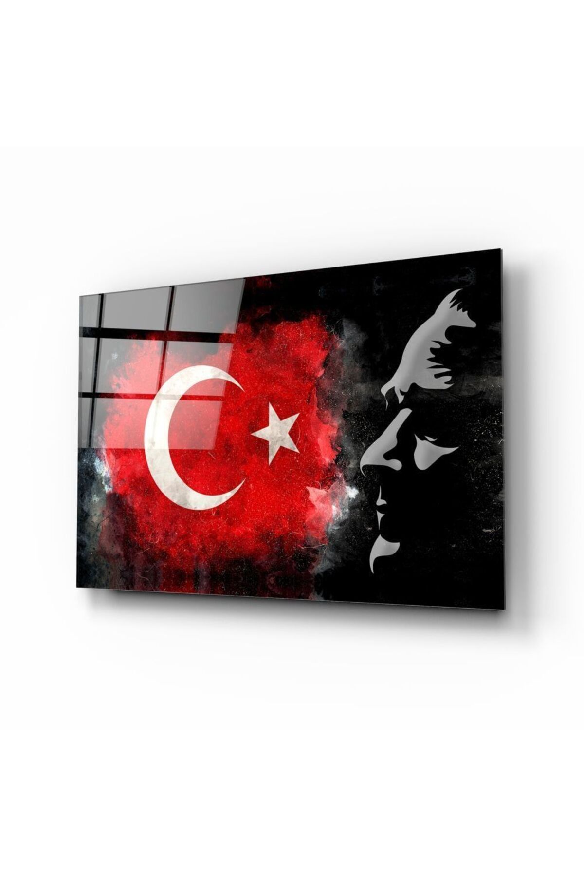 Türk Bayrağı ve Atatürk Silüeti Cam Tablo | Hediyelik, Dekoratif, Ofis, Mutfak