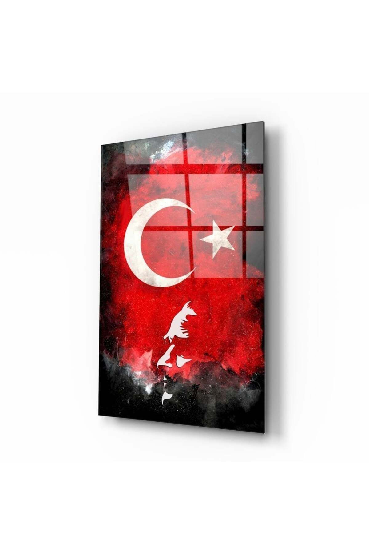Atatürk Silüeti ve Türk Bayrağı Cam Tablo | Hediyelik, Dekoratif, Ofis, Mutfak