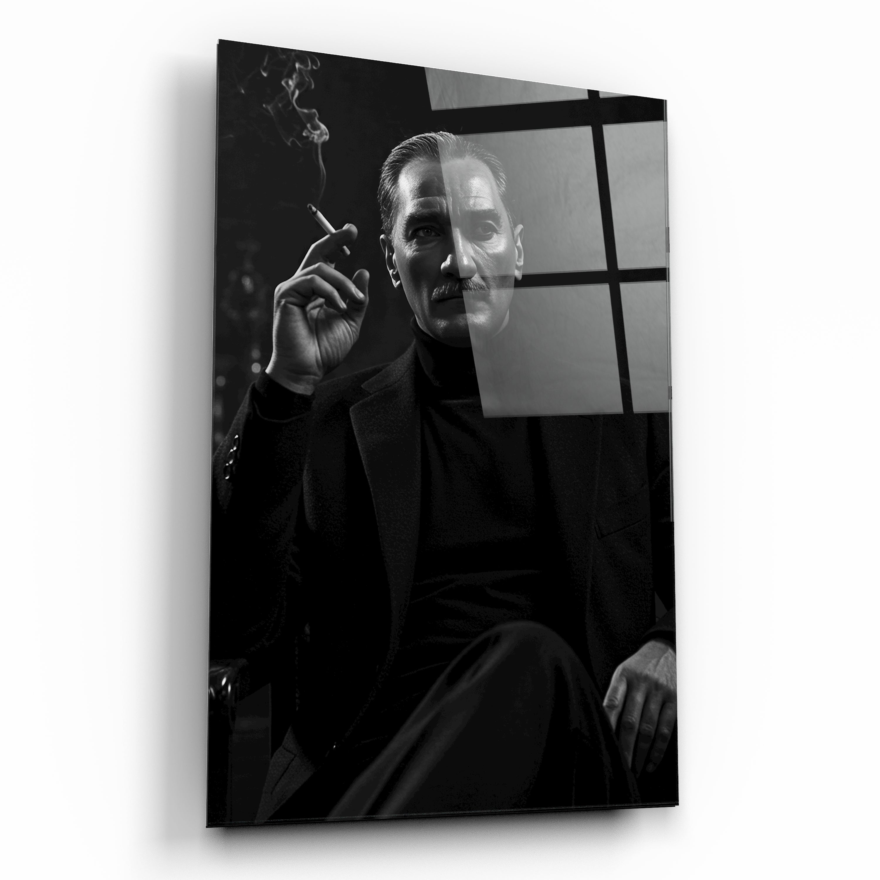 Siyah Beyaz Atatürk Cam Tablo