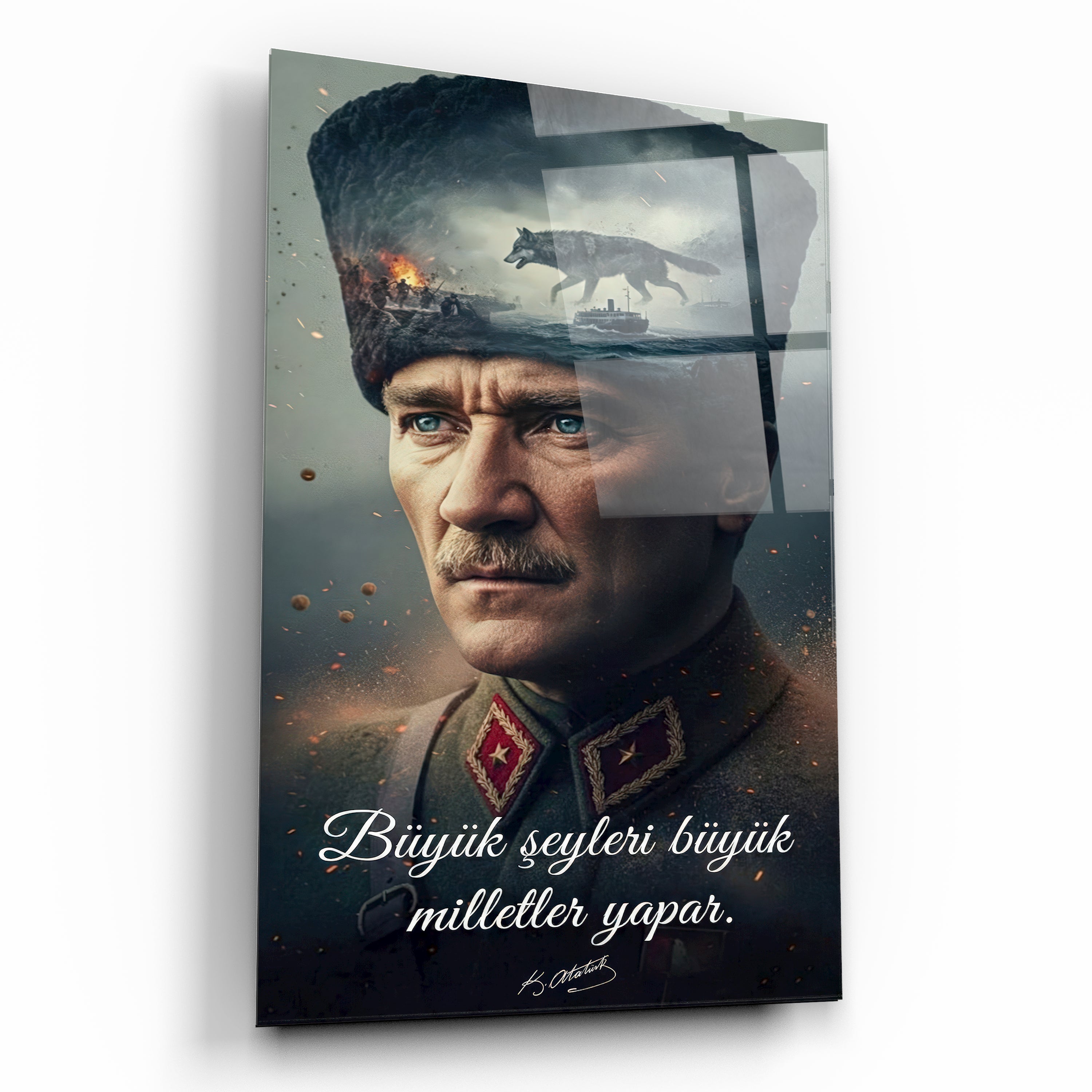 Atatürk Cam Tablo - "Büyük Şeyleri Büyük Milletler Yapar"