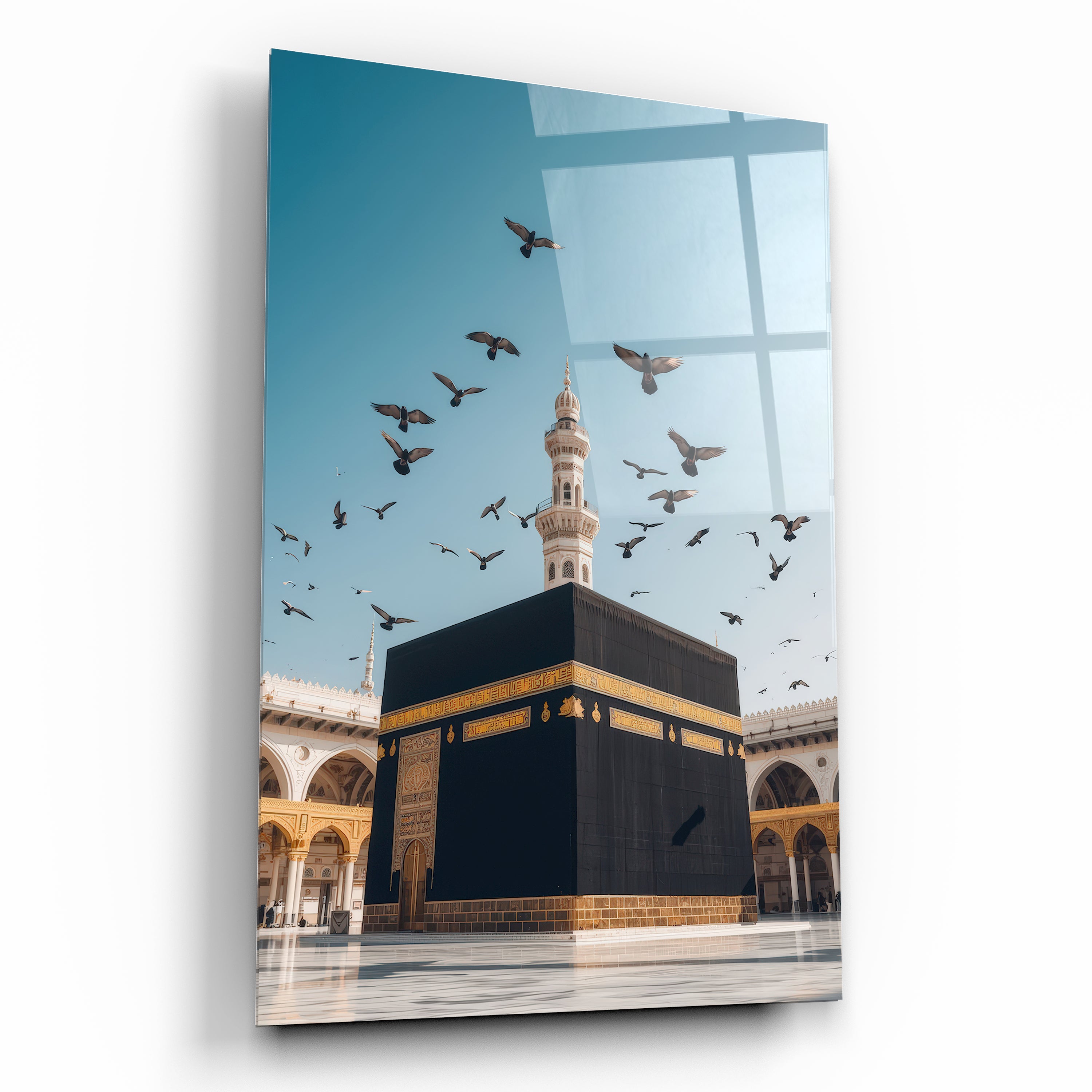 Kabe Cam Tablo - Mekke Manzarası ve Uçan Kuşlar