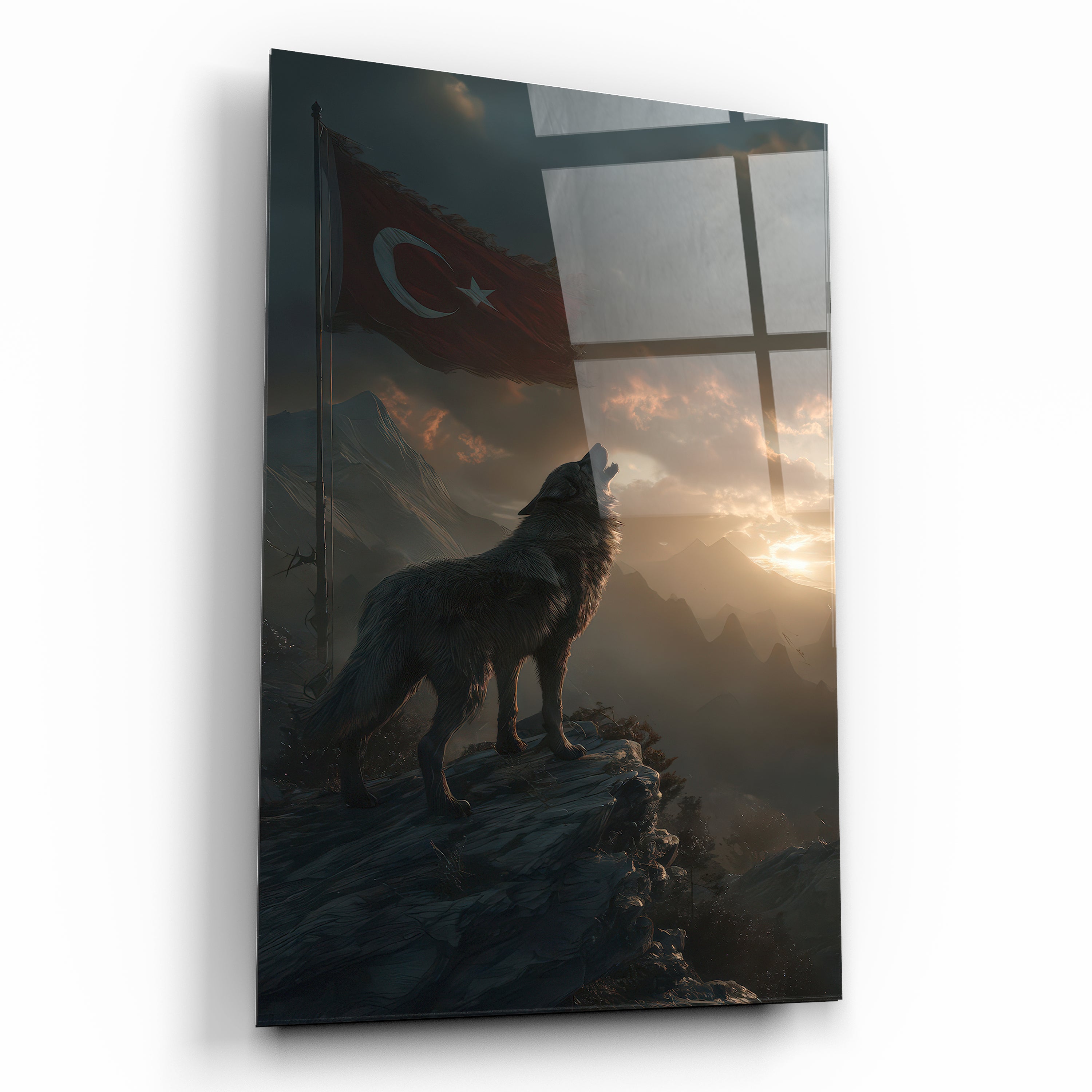 Türkçü Cam Tablo | Bozkurt ve Bayrak