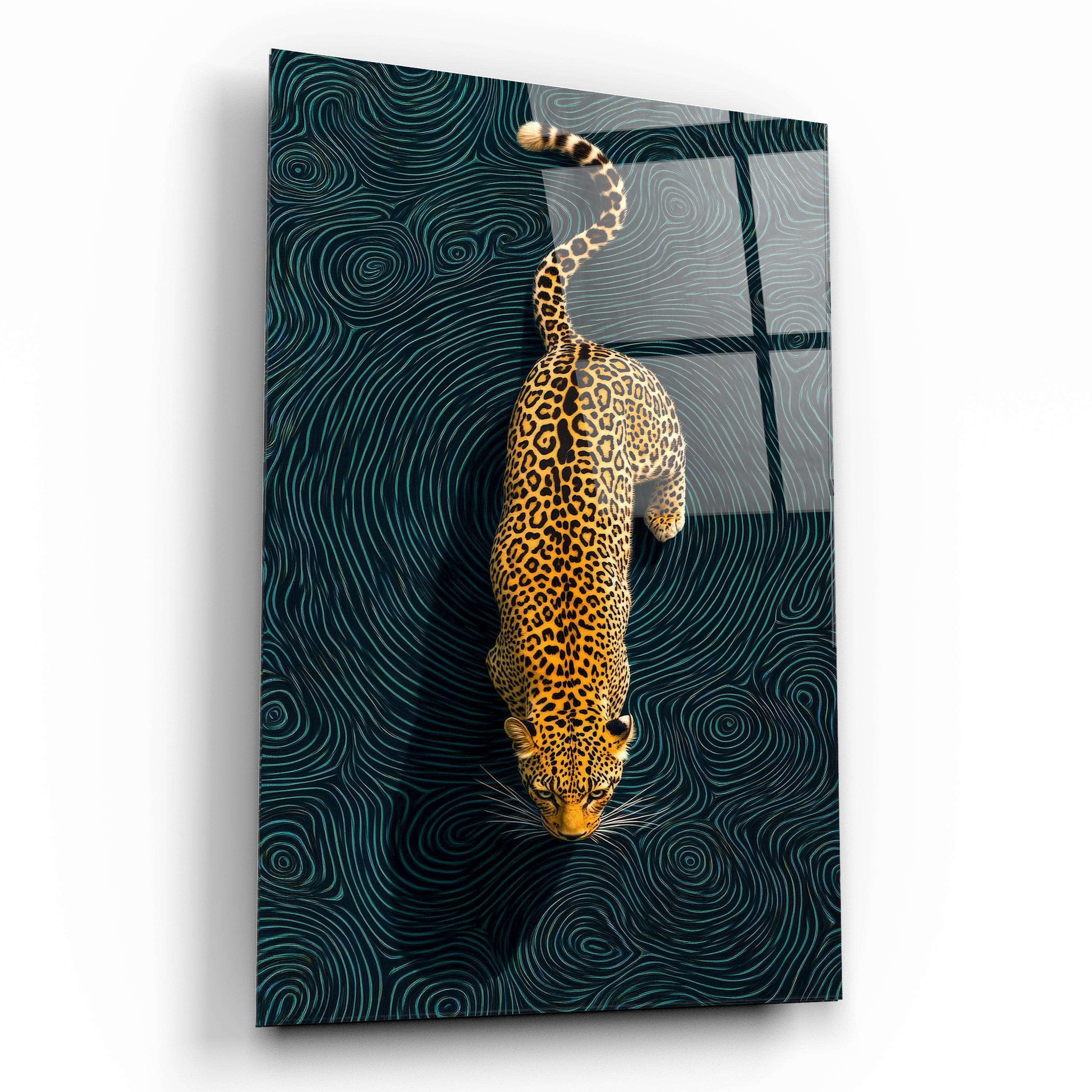 Leopar Cam Tablo - Topografik Çizgili Modern Vahşi Doğa Teması