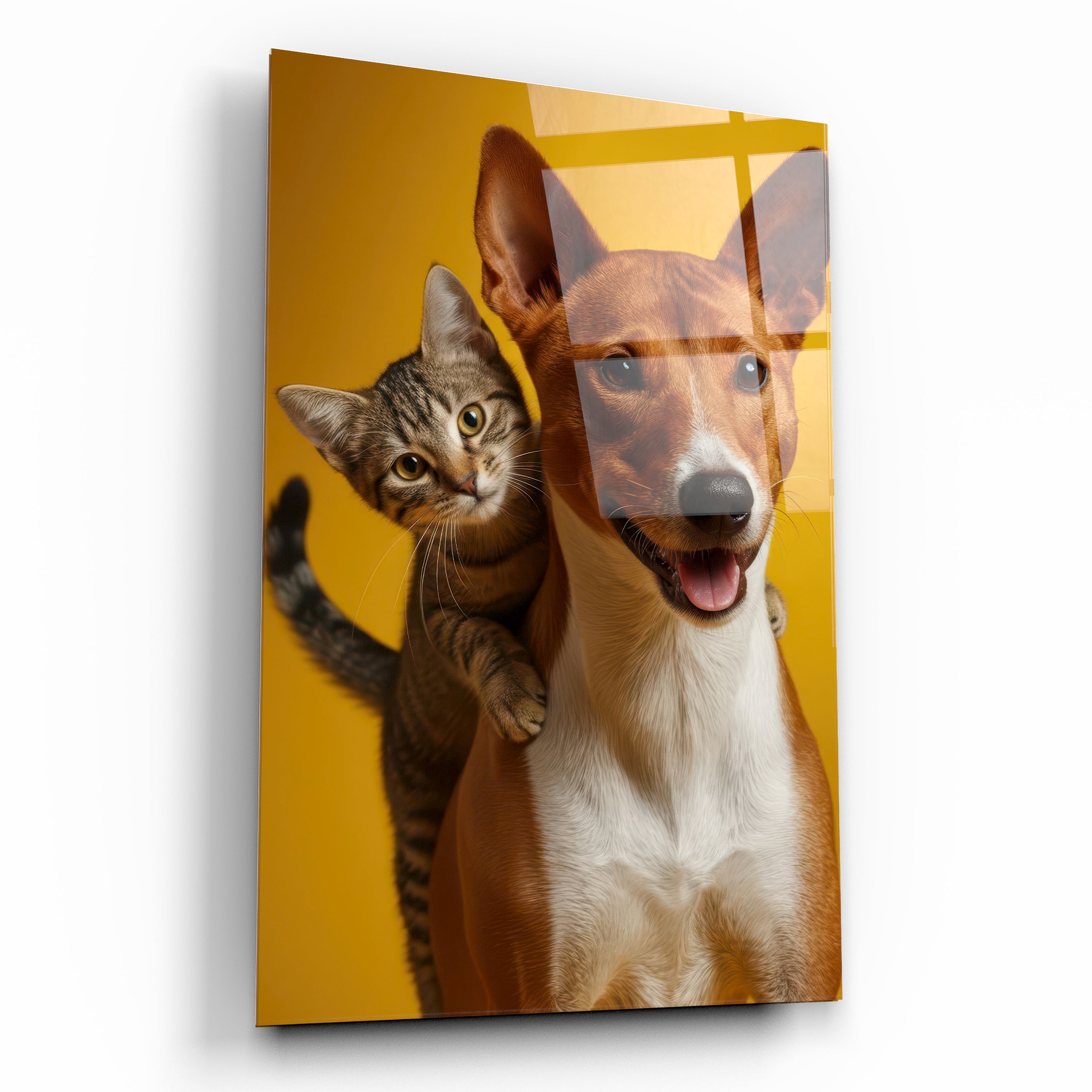 Kedi ve Köpek Dostluğu Cam Tablo