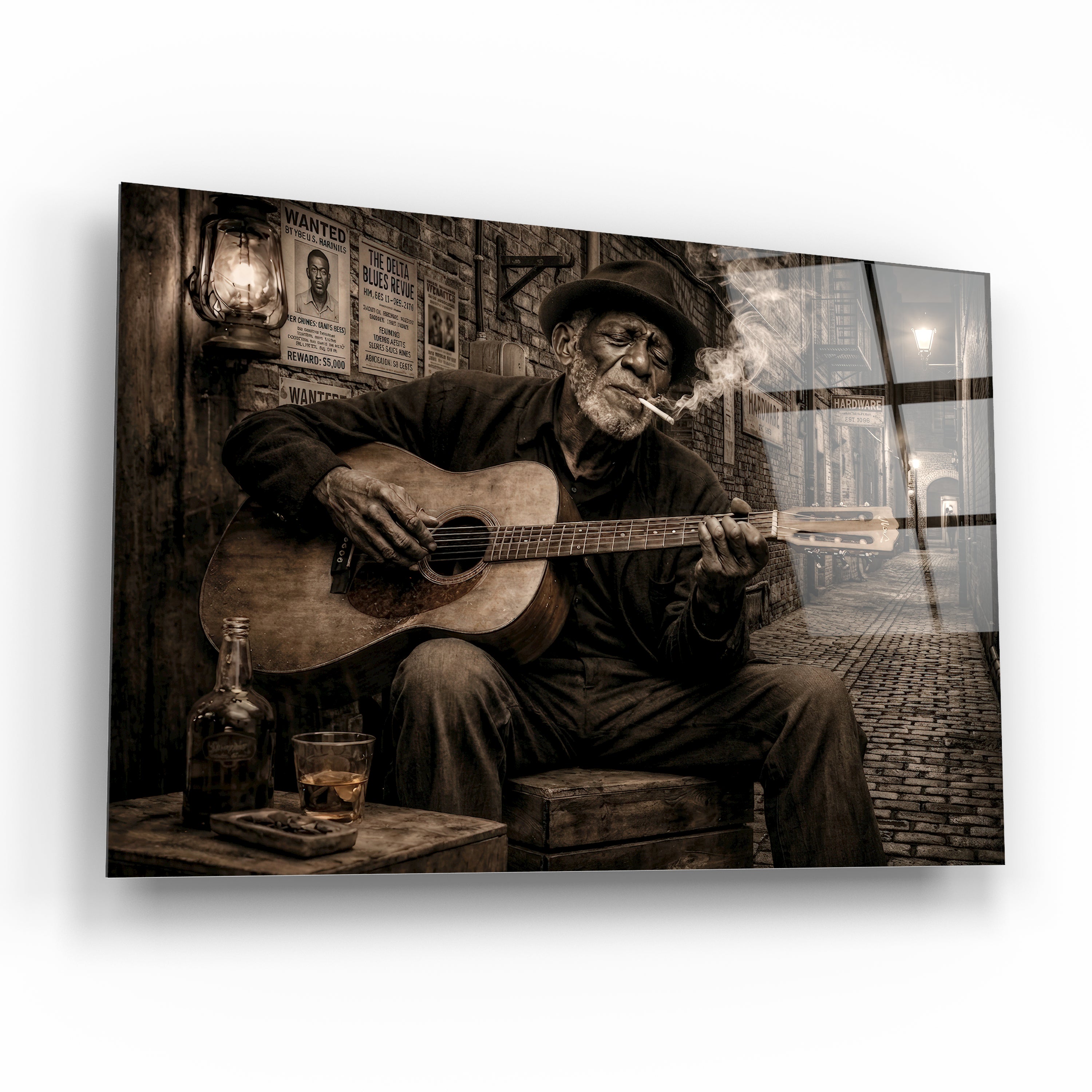 Gitarist Cam Tablo - Vintage Sokak Müzisyeni ve Caz/Blues Teması