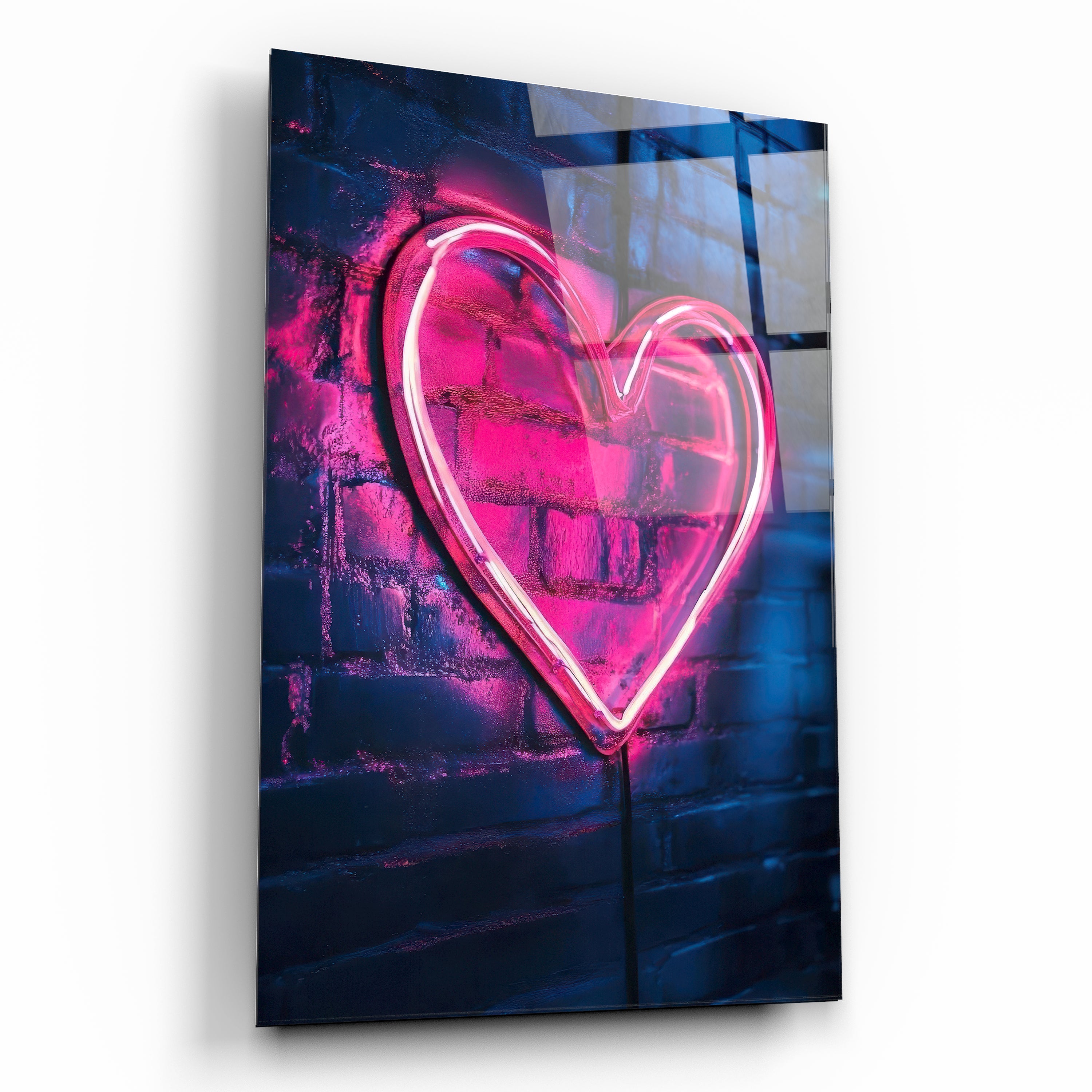 Neon Pembe Kalp Cam Tablo